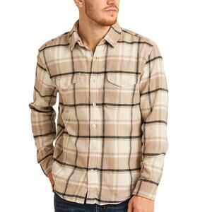 American Eagle Men's Large Flannel Shirt Tan Plaid 100% Cotton Super Soft